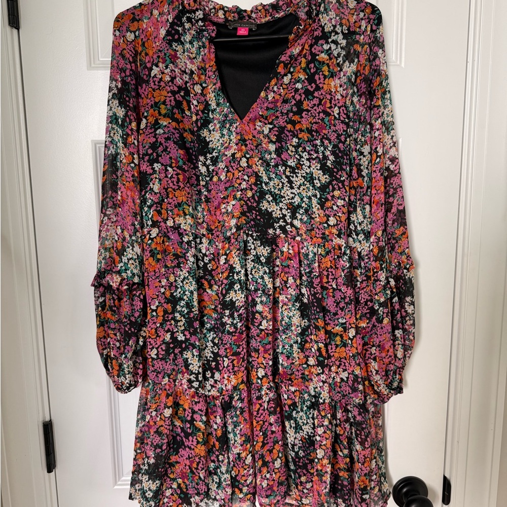 Vince Camuto Vibrant Floral V-Neck Dress